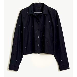 NEW WITH TAGS Madewell Black Poplin‎ Embellished Cropped Button-Up Shirt Medium